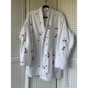 Victoria's Secret Heavy Terry Cloth Spa Bath Robe White Embroidered Hearts XS/S